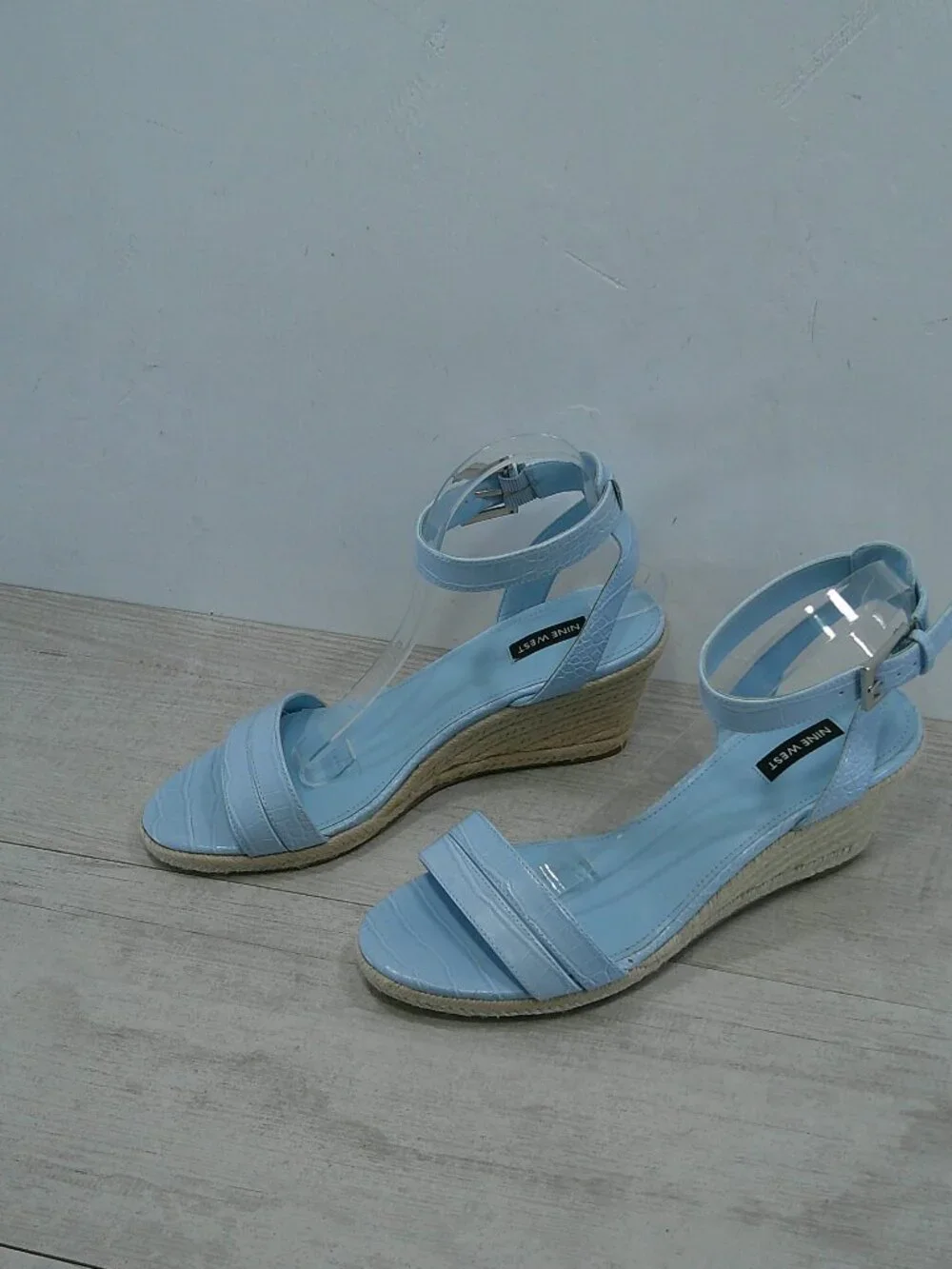 Nine West Baby Blue Croc Embossed Patent Joie Espadrille Wedge Heel Size 11 M